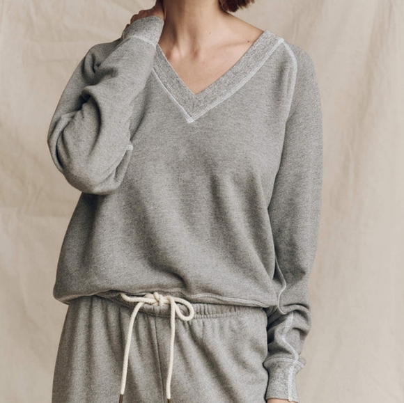 Gray V-Neck Lounge Sweatshirt - Picture 2 of 7